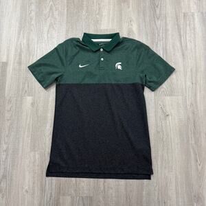 Nike Michigan State Spartans Polo Shirt Men's Small Green NCAA MSU Dri Fit